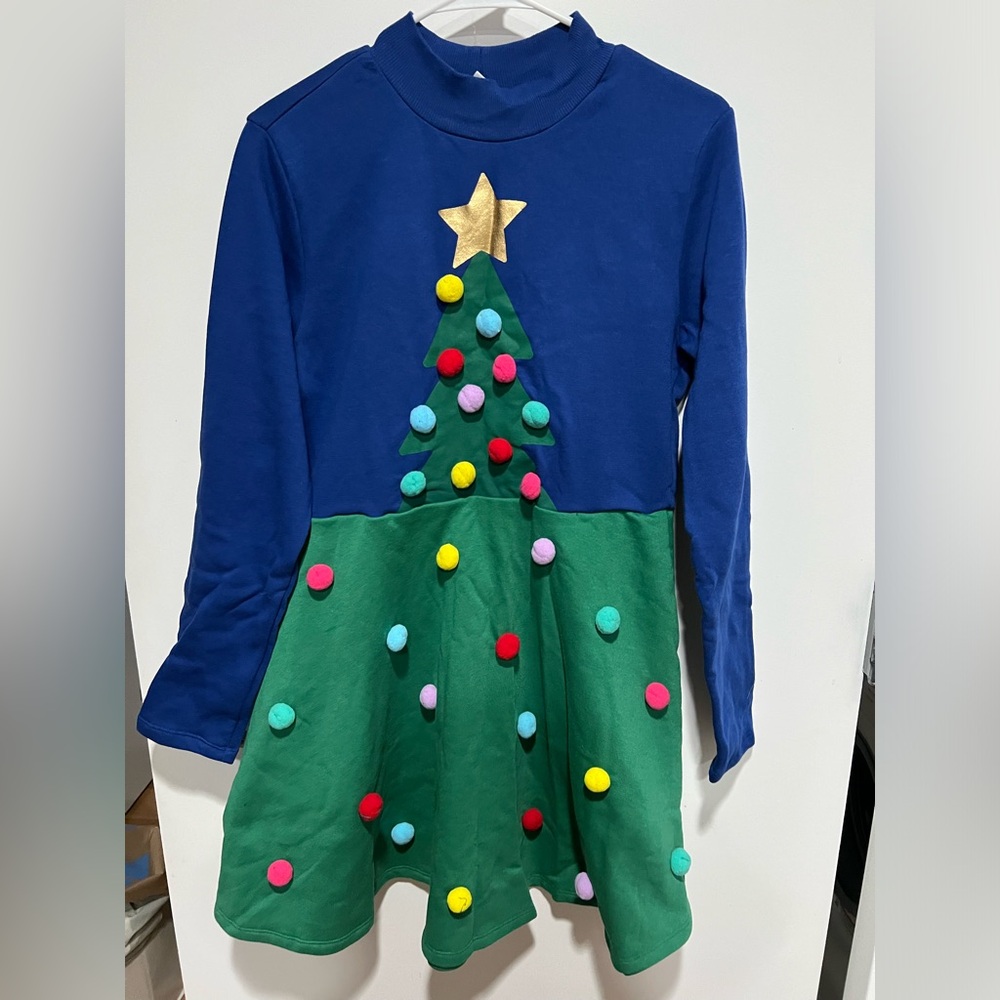 Christmas tree pom pom novelty dress